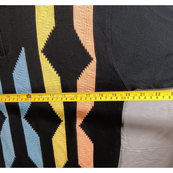 Lavane New York Mens Medium Knit Polo Shirt Multicolor Geometric 1/4 Zip - Picture 2 of 9